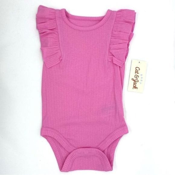 Cat & Jack Other - Cat & Jack Baby Pink Ribbed Flutter Sleeve Bodysuit Onsie New 6-9 Months